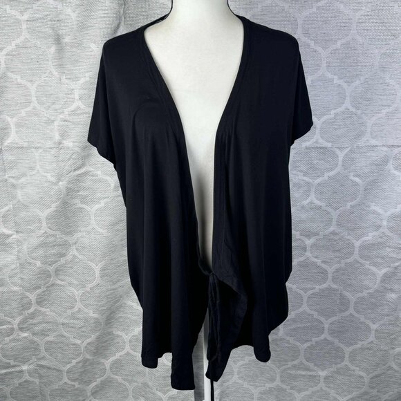 Eileen Fisher Black Open Front Cardigan XL Tencel Blend Draped Short Sleeve Top - Picture 1 of 6